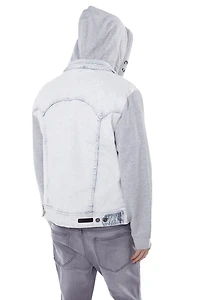 Jeaniologie ™ Denim Jacket With Combo Hood and Sleeves - Acid Wash