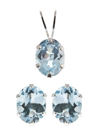 St. Silver Blue Topaz Earrings Pendant set