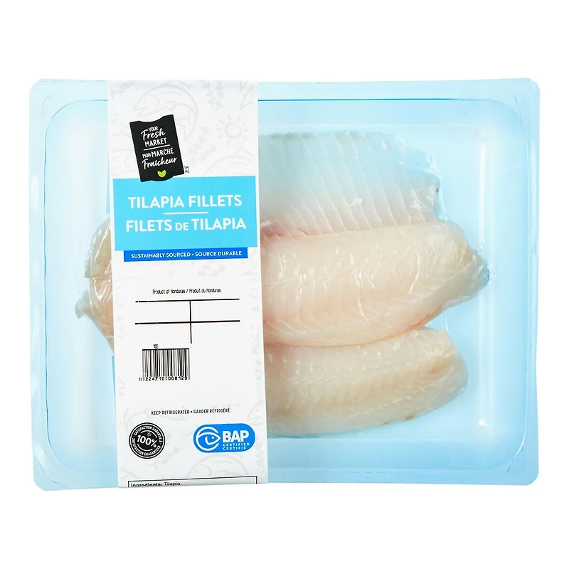 Filets de tilapia Mon marché fraîcheur, 2 morceaux, 0.30 - 0.40 KG