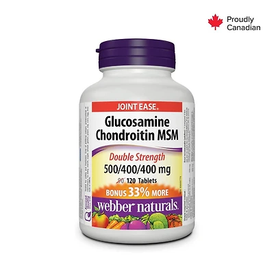 Webber Naturals Glucosamine chondroïtine MSM Double concentration,  500/400/400 mg 120 comprimés, PRIME ! 33 % de plus