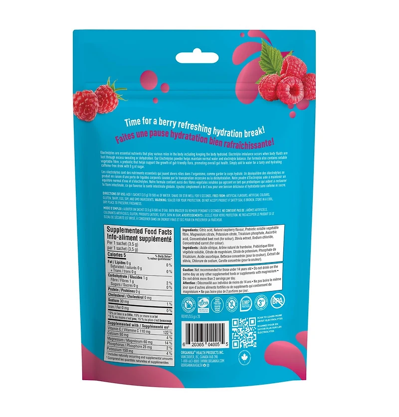ORGANIKA Electrolytes Wild Raspberry On- the- Go Sachets, 20 x 3.5G Sachets