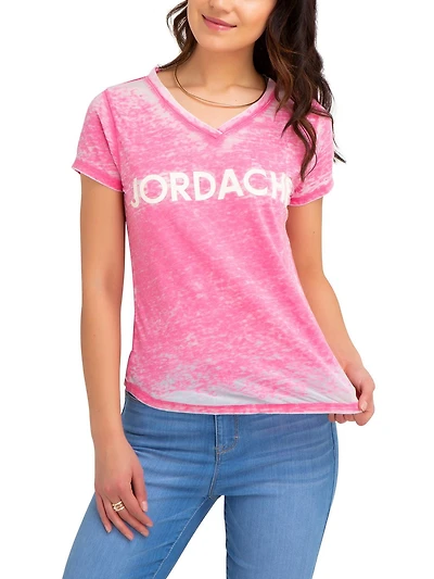 Jordache Women's Curved V-Neck Logo Tee