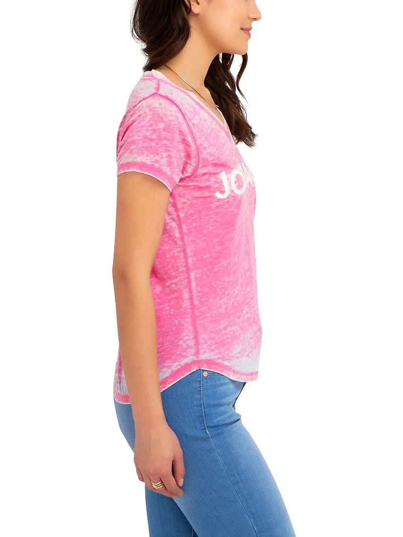 Jordache Women's Curved V-Neck Logo Tee