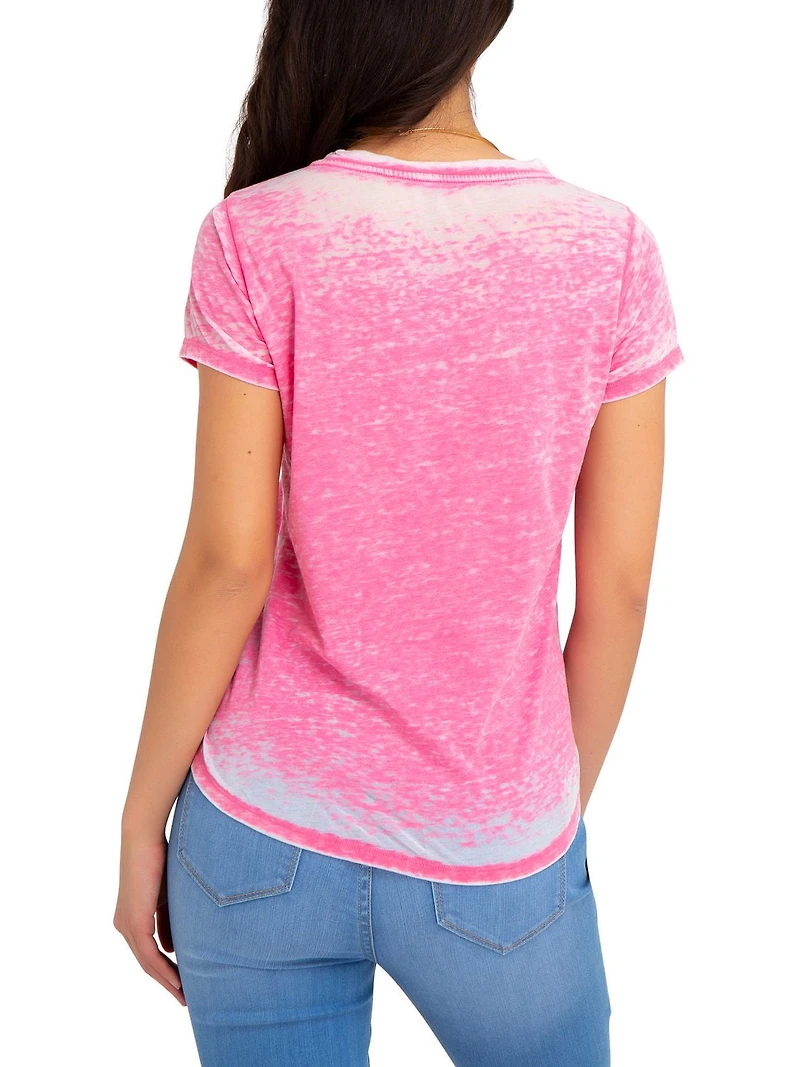 Jordache Women's Curved V-Neck Logo Tee