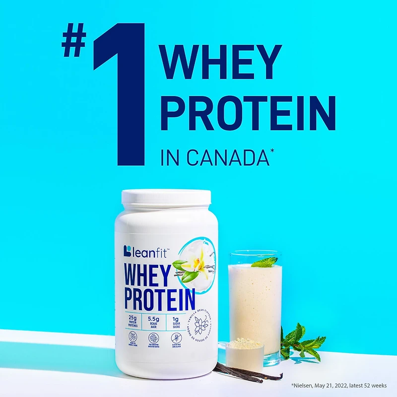 LEANFIT WHEY PROTEIN™ Vanilla 832g - 100% Whey Protein Powder, 25g Protein Per Serving, Grass-Fed, Gluten-Free, BCAAs, Complete Amino Acid Profile