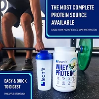 LEANFIT WHEY PROTEIN™ Vanille 832 g - Protéines de petit-lait en poudre à 100 %, 25 g de protéines par portion, vaches nourries à l’herbe, sans gluten, AACR, profil complet d’acides aminés
