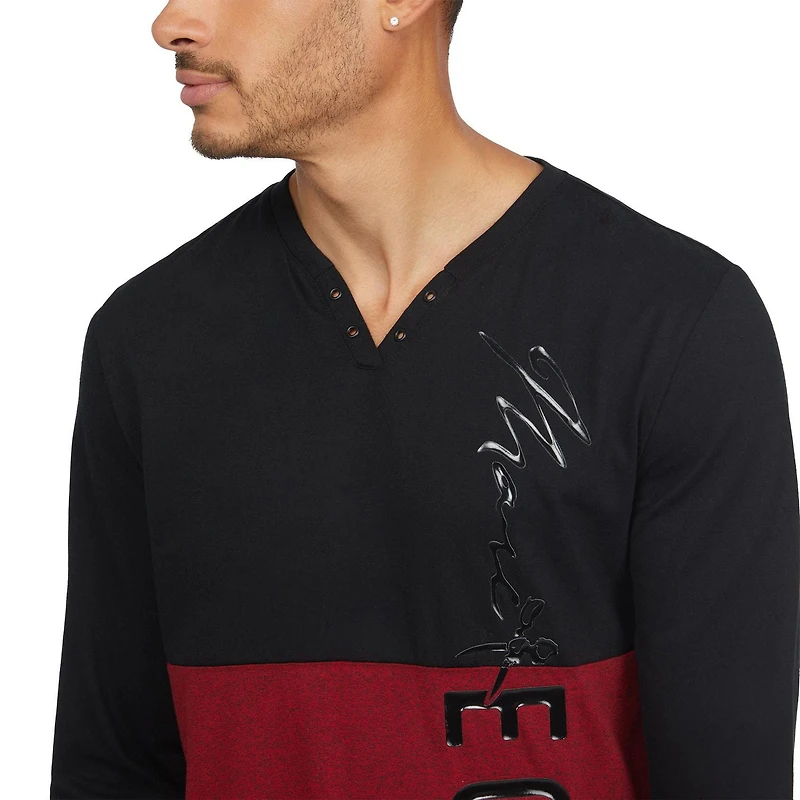 Marc Ecko - Top à manches longues en tricot à col en V avec blocs de couleurs pour hommes