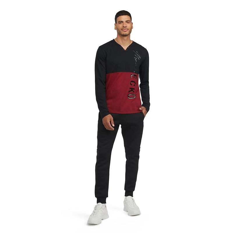 Marc Ecko - Top à manches longues en tricot à col en V avec blocs de couleurs pour hommes