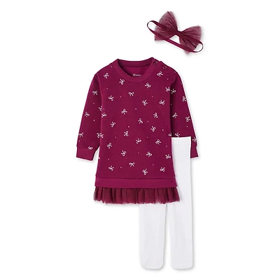 Btween Baby Girls' Fleece Dress 3-Piece Set, Sizes 0-24 months