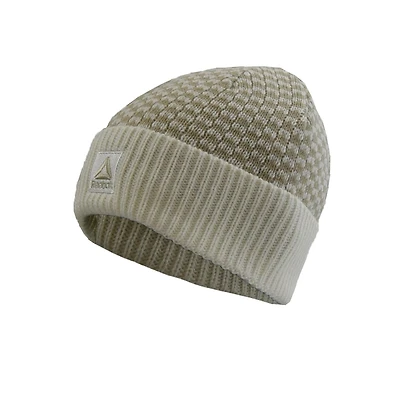 Tuque Reebok pour femme, fabriquée avec fibres acryliques 100 % extensibles. Motif géométrique tricoté avec bordure. Toucher doux et logo Reebok brodé. Taille unique.