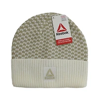 Tuque Reebok pour femme, fabriquée avec fibres acryliques 100 % extensibles. Motif géométrique tricoté avec bordure. Toucher doux et logo Reebok brodé. Taille unique.