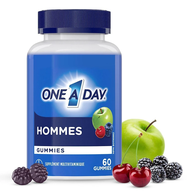 Gummies multivitamines One A Day pour hommes – Gummies multivitamines quotidiennes pour hommes avec des vitamines A, C D et E et du zinc, biotine, et sélénium
