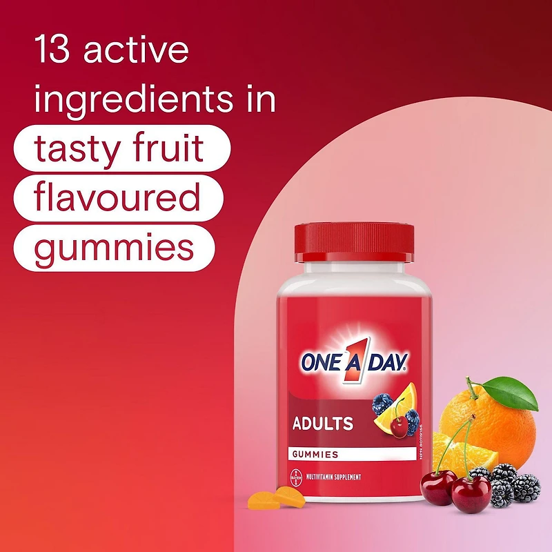 Gummies multivitamines One A Day pour adultes – Gummies multivitamines quotidiennes pour les hommes et les femmes; contiennent des vitamines A, B6, B12, C, D et E, biotine et zinc 60 gummies