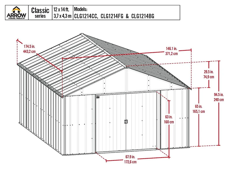 Arrow Classic Metal Shed, 12 x 14, Flute Grey