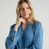 Mexx Women’s Mao Collar Puff Sleeve Blouse, XS-XXL