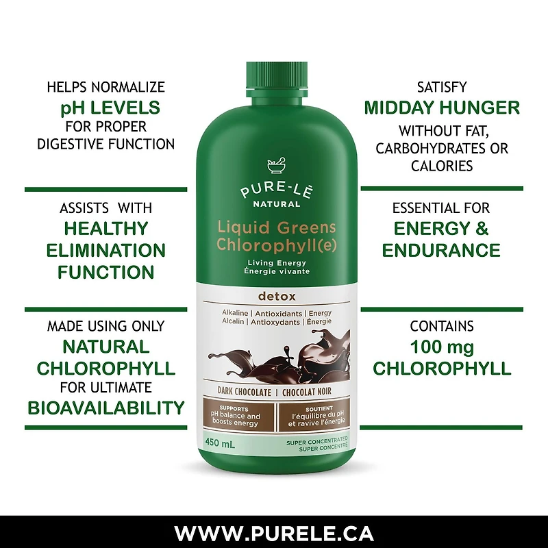 Légumes verts en liquide chlorophillé Natural de Pure-lē à saveur de chocolat noir