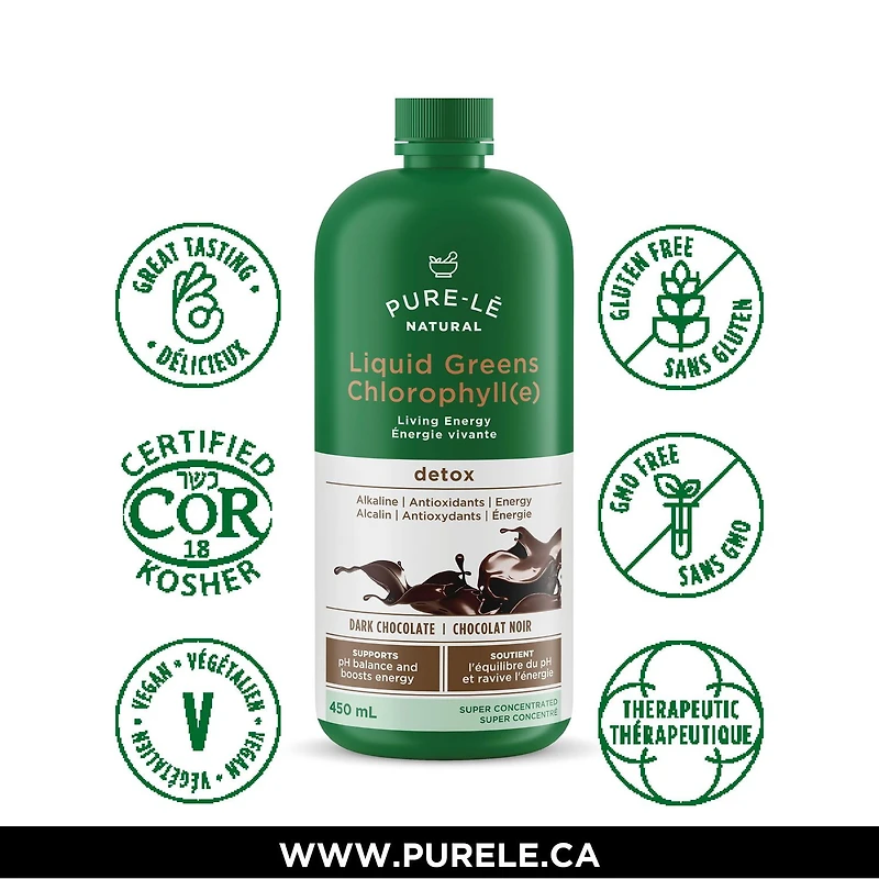 Légumes verts en liquide chlorophillé Natural de Pure-lē à saveur de chocolat noir