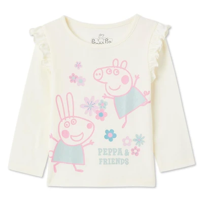 Haut à manches longues Peppa Pig pour petites filles Tailles 2T-5T