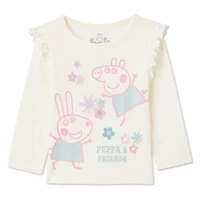 Haut à manches longues Peppa Pig pour petites filles Tailles 2T-5T