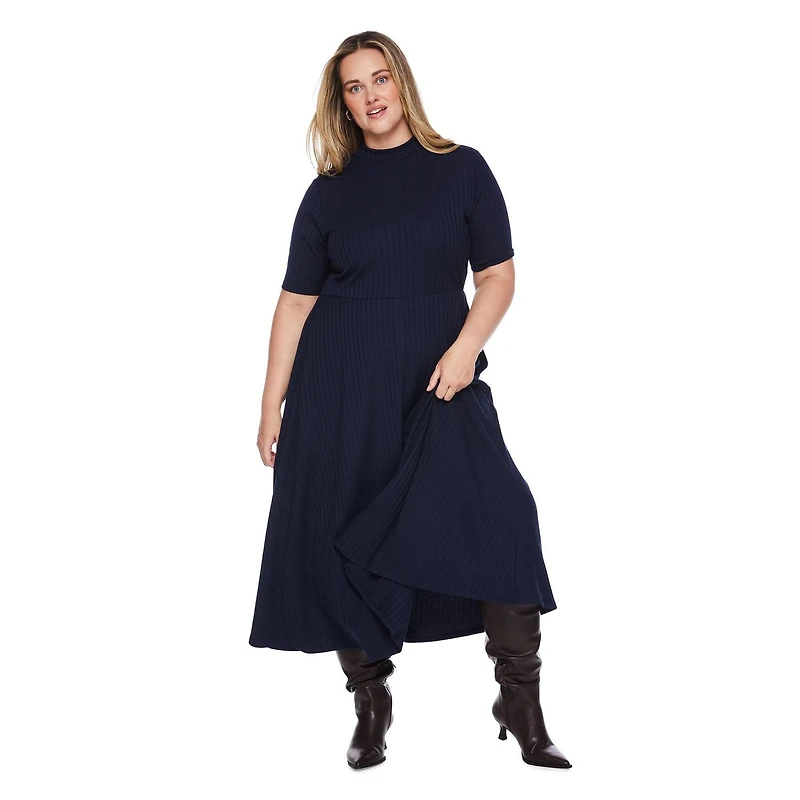 Robe longue à manches courtes et en tricot côtelé George Plus pour femmes Tailles 1X-4X