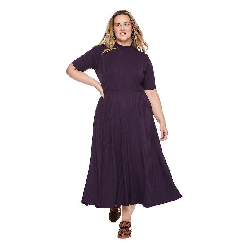 Robe longue à manches courtes et en tricot côtelé George Plus pour femmes Tailles 1X-4X