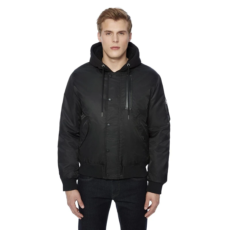Manteau bomber avec capuchon Dark Black pour hommes Tailles P-TTG