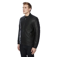 Dark Black Men's Vegan Leather Moto Jacket, Sizes S-XXL