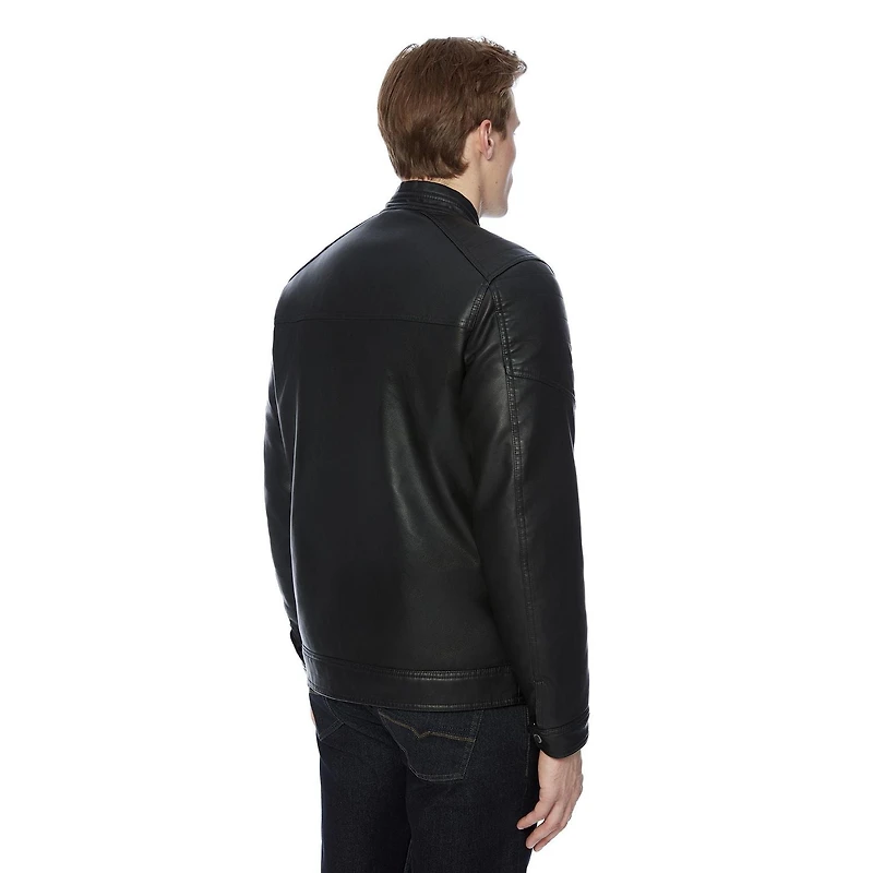 Dark Black Men's Vegan Leather Moto Jacket, Sizes S-XXL