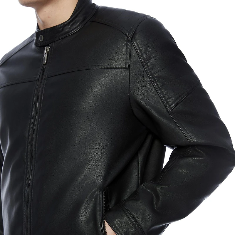 Dark Black Men's Vegan Leather Moto Jacket, Sizes S-XXL