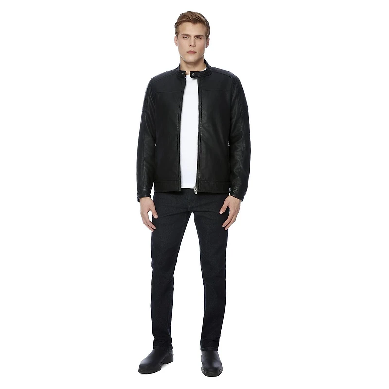 Dark Black Men's Vegan Leather Moto Jacket, Sizes S-XXL