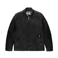 Dark Black Men's Vegan Leather Moto Jacket, Sizes S-XXL