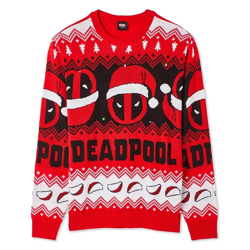 Chandail de Noël lumineux Deadpool Marvel pour hommes Tailles P-TG