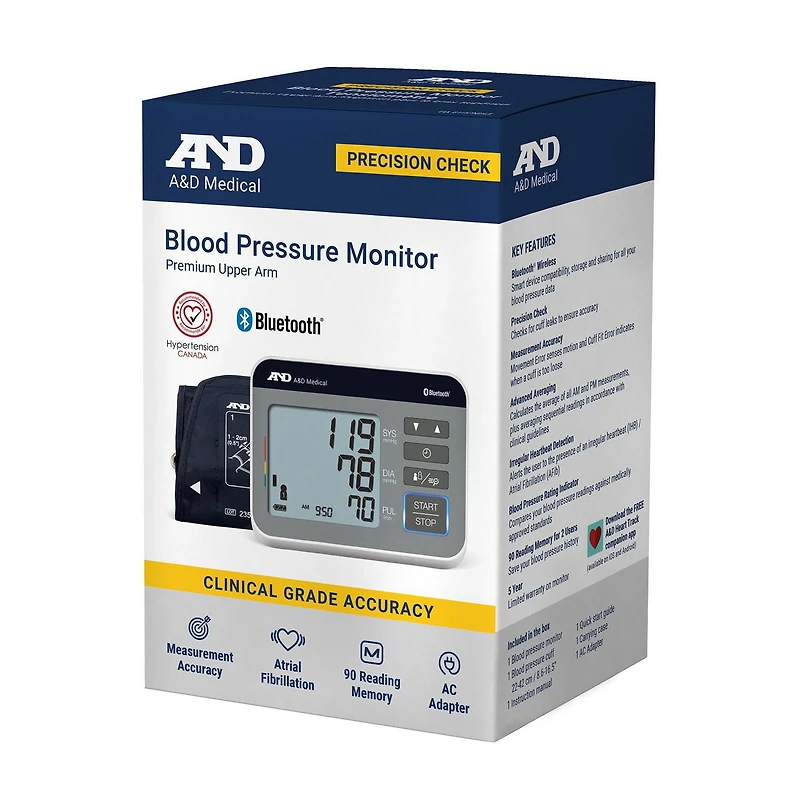 A&D Medical Precision Check Bluetooth Upper Arm Blood Pressure Monitor, UA-810BLECN
