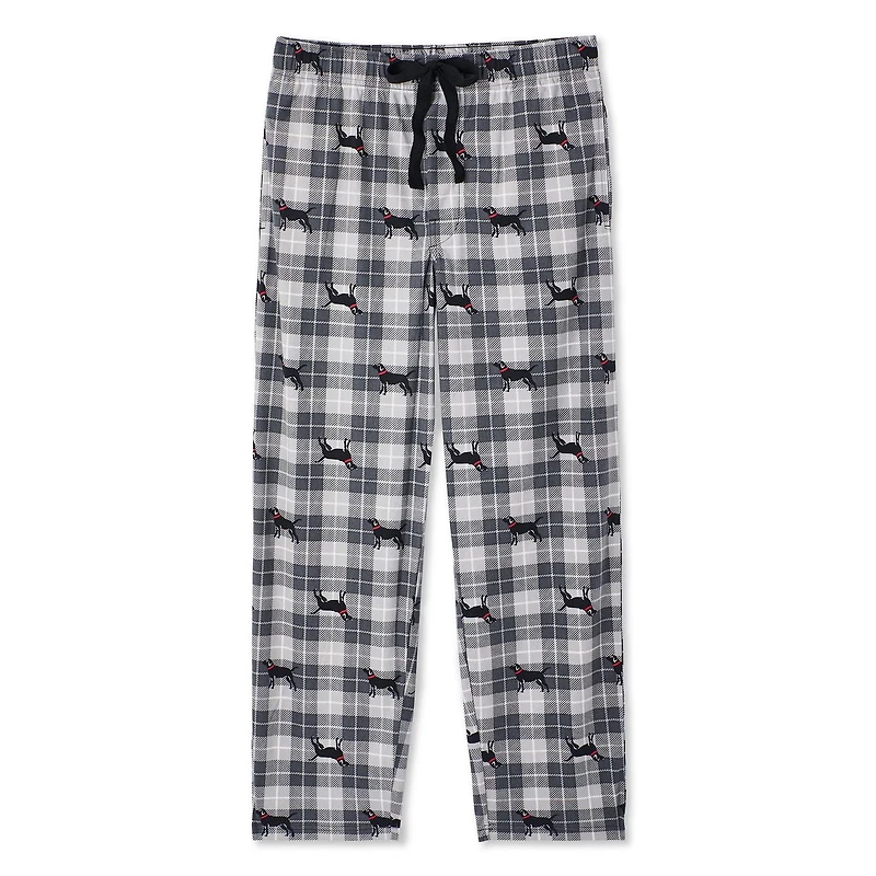 IZOD Men's Flannel Fleece Sleep Pant, grey and black