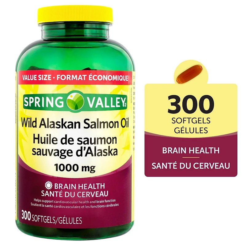Spring Valley Wild Alaskan Salmon Oil 1000mg, 300 Softgels