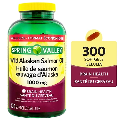 Spring Valley Huile de saumon sauvage d’Alaska 1000mg 300 Gelules
