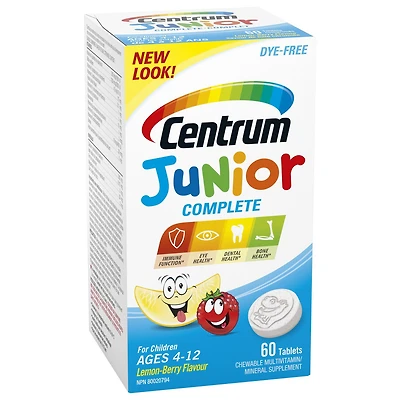 Centrum Junior Complete Chewable Multivitamin and Vitamin D Supplement, Chewable Tablets, 60 Count