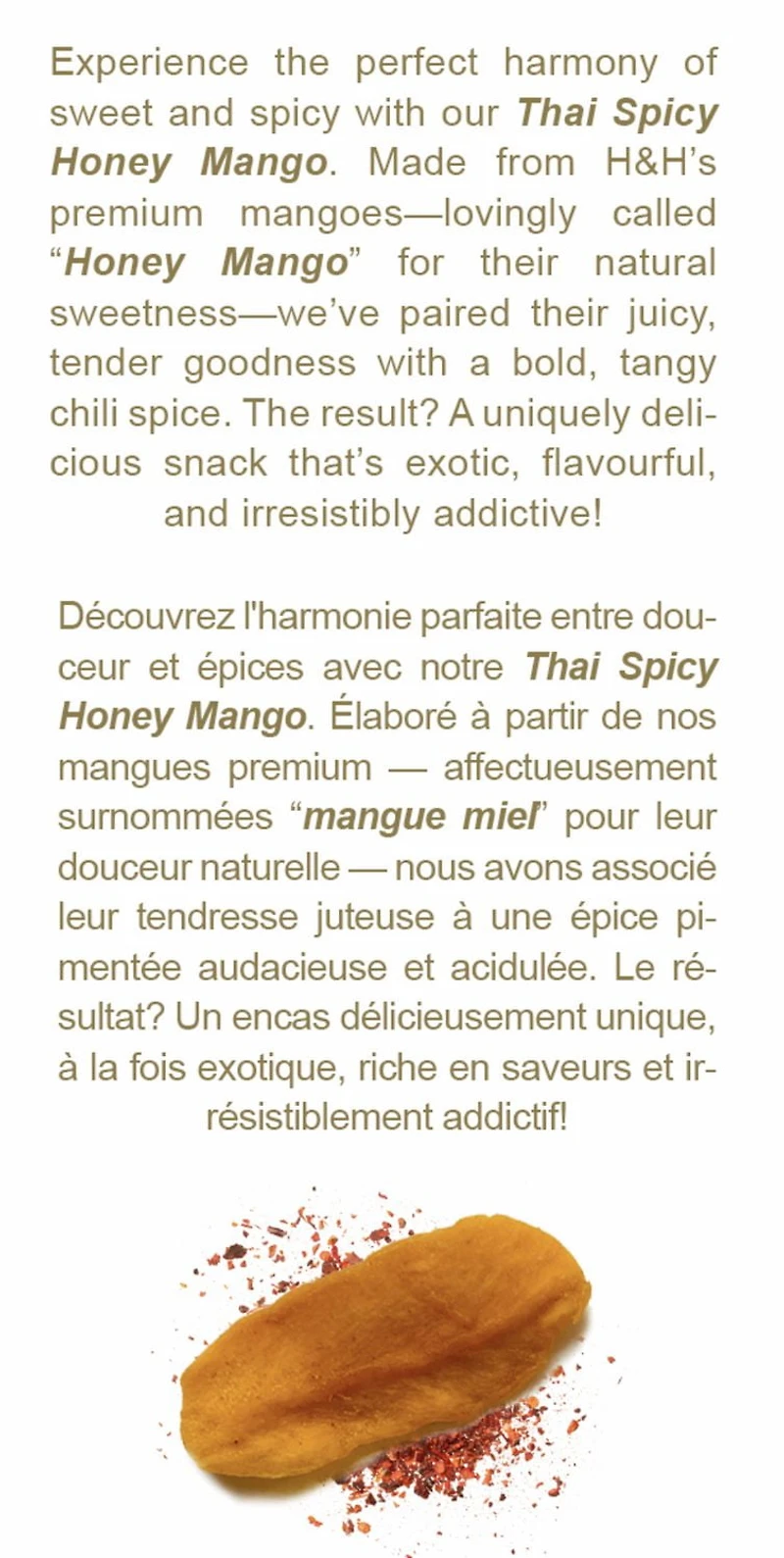 40g Mangue Épicée – H&H Santé & Bonheur Mangue Séchée Premium au Chili