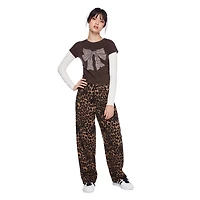 My Sister's Closet Girls' All-Over Leopard Printed Belted Barrel Pant