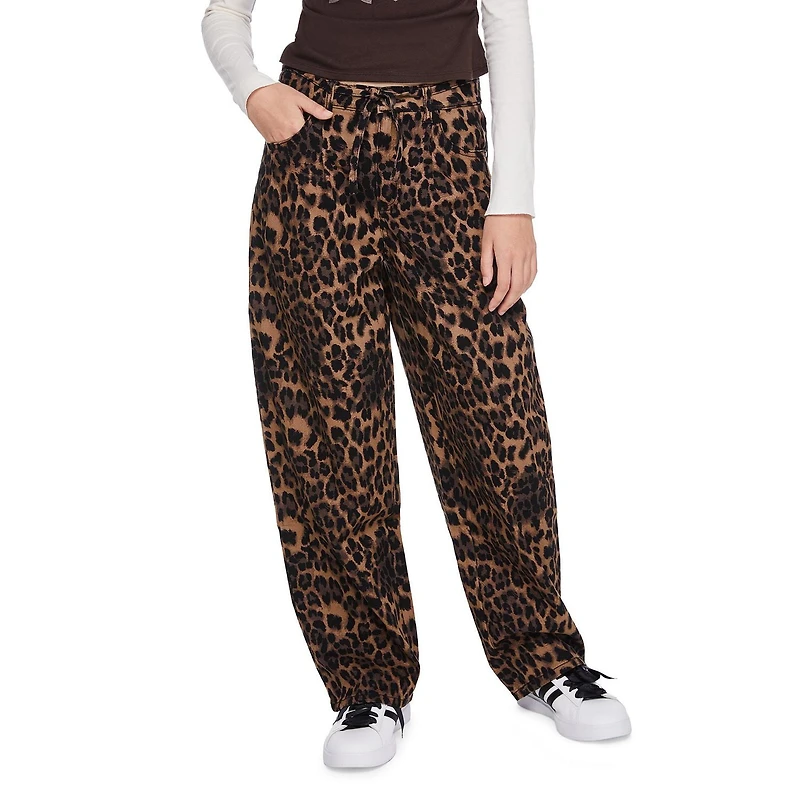 My Sister's Closet Girls' All-Over Leopard Printed Belted Barrel Pant