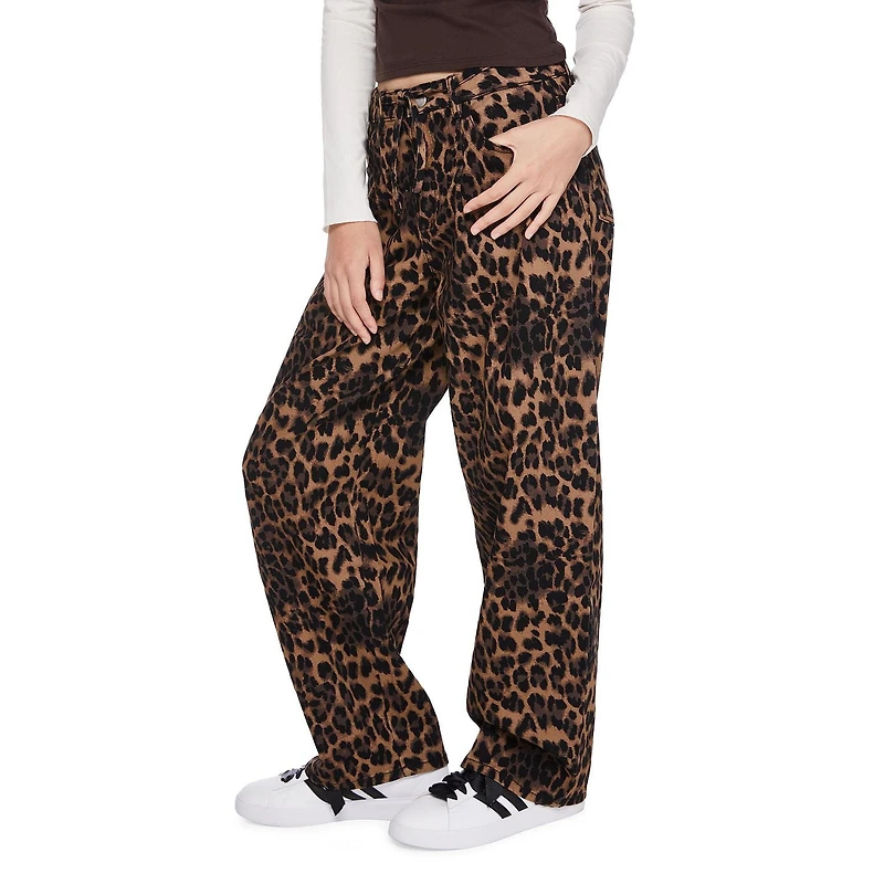 My Sister's Closet Girls' All-Over Leopard Printed Belted Barrel Pant
