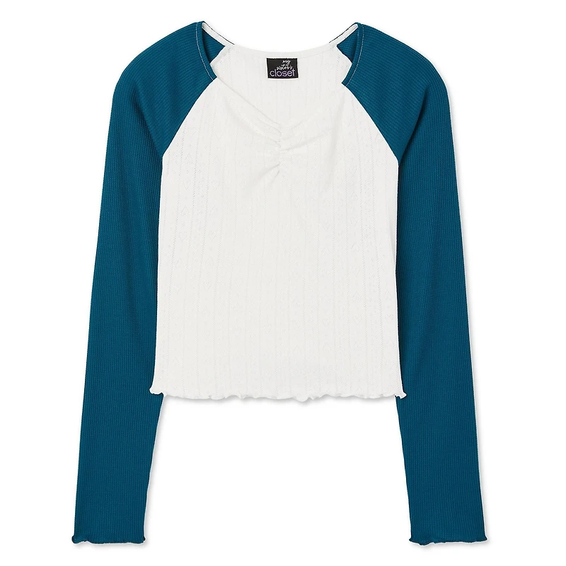 My Sister's Closet Girls' Long Sleeve Gathered V-Neck Tee, Sizes S-XXL