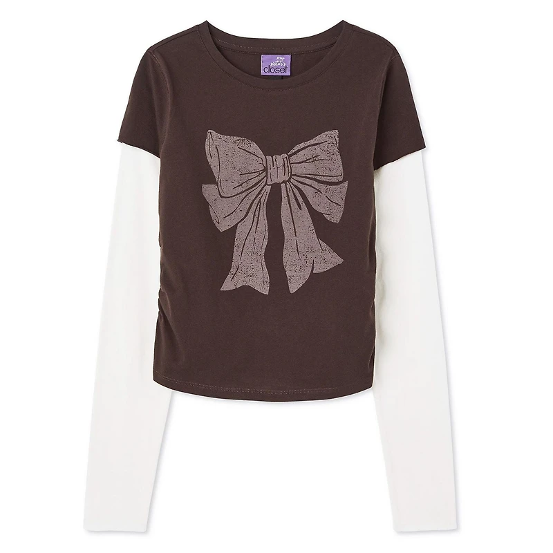 Haut trompe-l’œil à manches longues avec encolure ras du cou My Sister’s Closet pour filles Tailles P-TTG
