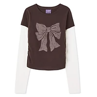 My Sister's Closet Girls' Long Sleeve Crewneck Fooler Tee, Sizes S-XXL