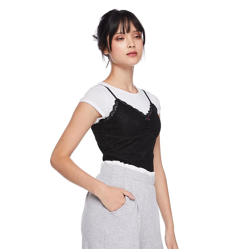 T-shirt 2 pièces avec camisole corset en dentelle My Sister’s Closet pour filles Tailles P-TTG