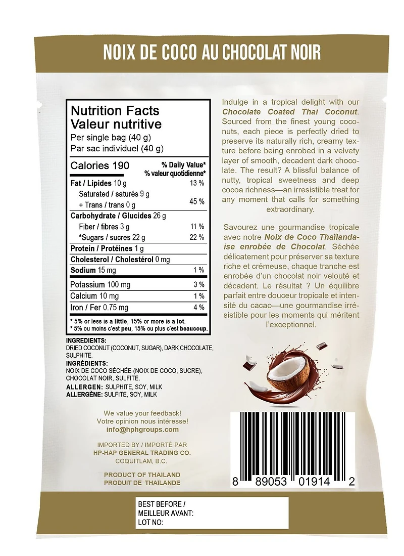 40g Chocolate Dipped Coconut - H&H Healthy & Happy, Dried Coconut Dipped in Dark Chocolate