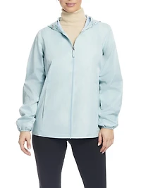 Details Women's Windbreaker Jacket With Gingham Lining Trim Inside of Hood & Yoke