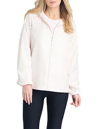 Details Women's Windbreaker Jacket With Gingham Lining Trim Inside of Hood & Yoke