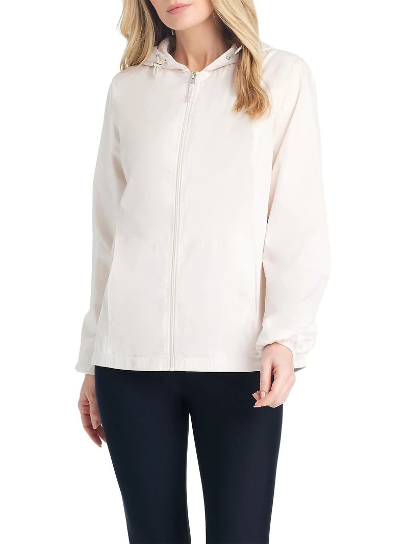 Details Women's Windbreaker Jacket With Gingham Lining Trim Inside of Hood & Yoke