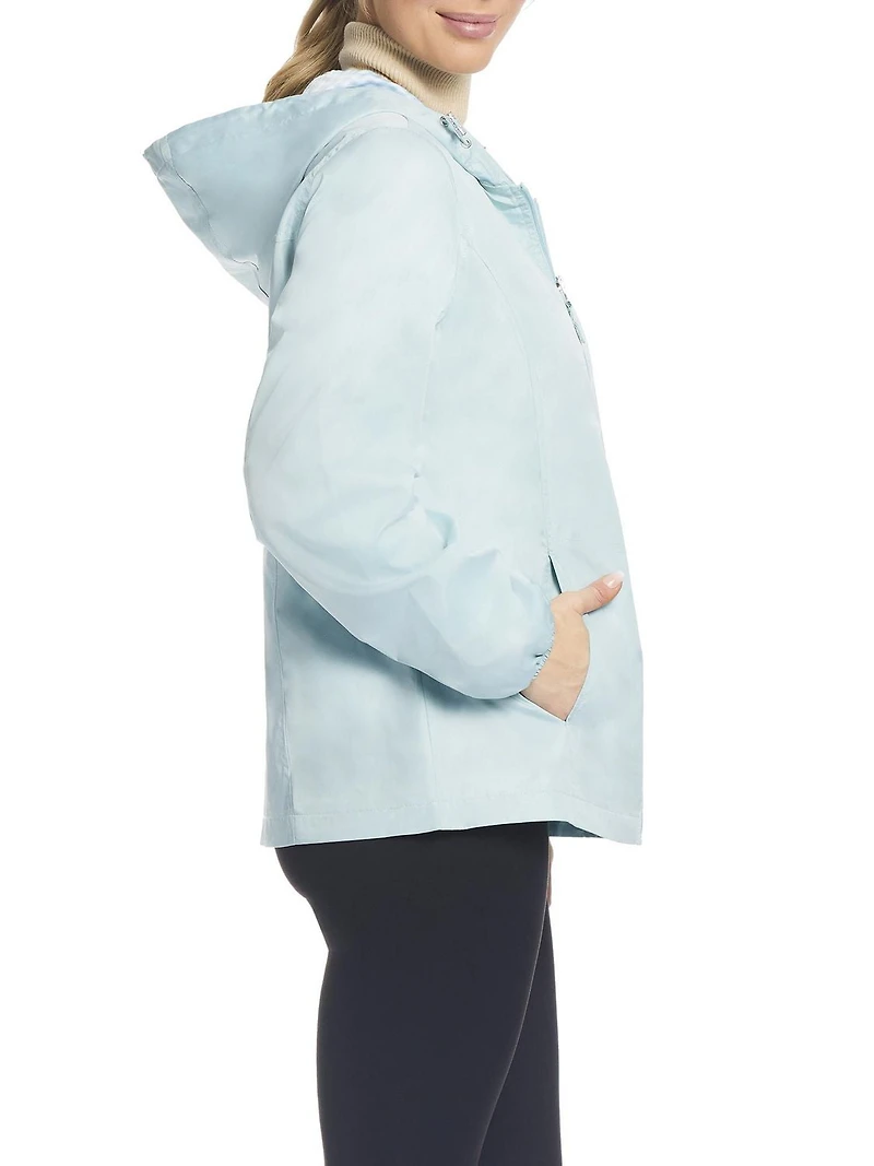 Details Women's Windbreaker Jacket With Gingham Lining Trim Inside of Hood & Yoke